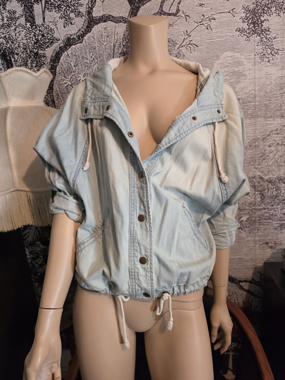 Life In Progress Light Wash Denim Hooded Bomber Jacket XS